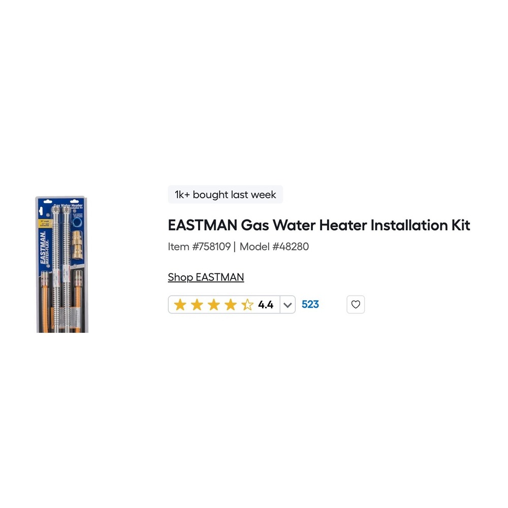 EASTMAN Gas Water Heater Installation Kit 48280